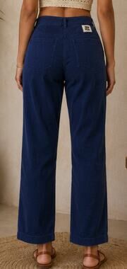 Lucy & Yak Organic Cotton Straight Leg Ankle Pants Blue High Rise Women 26/30